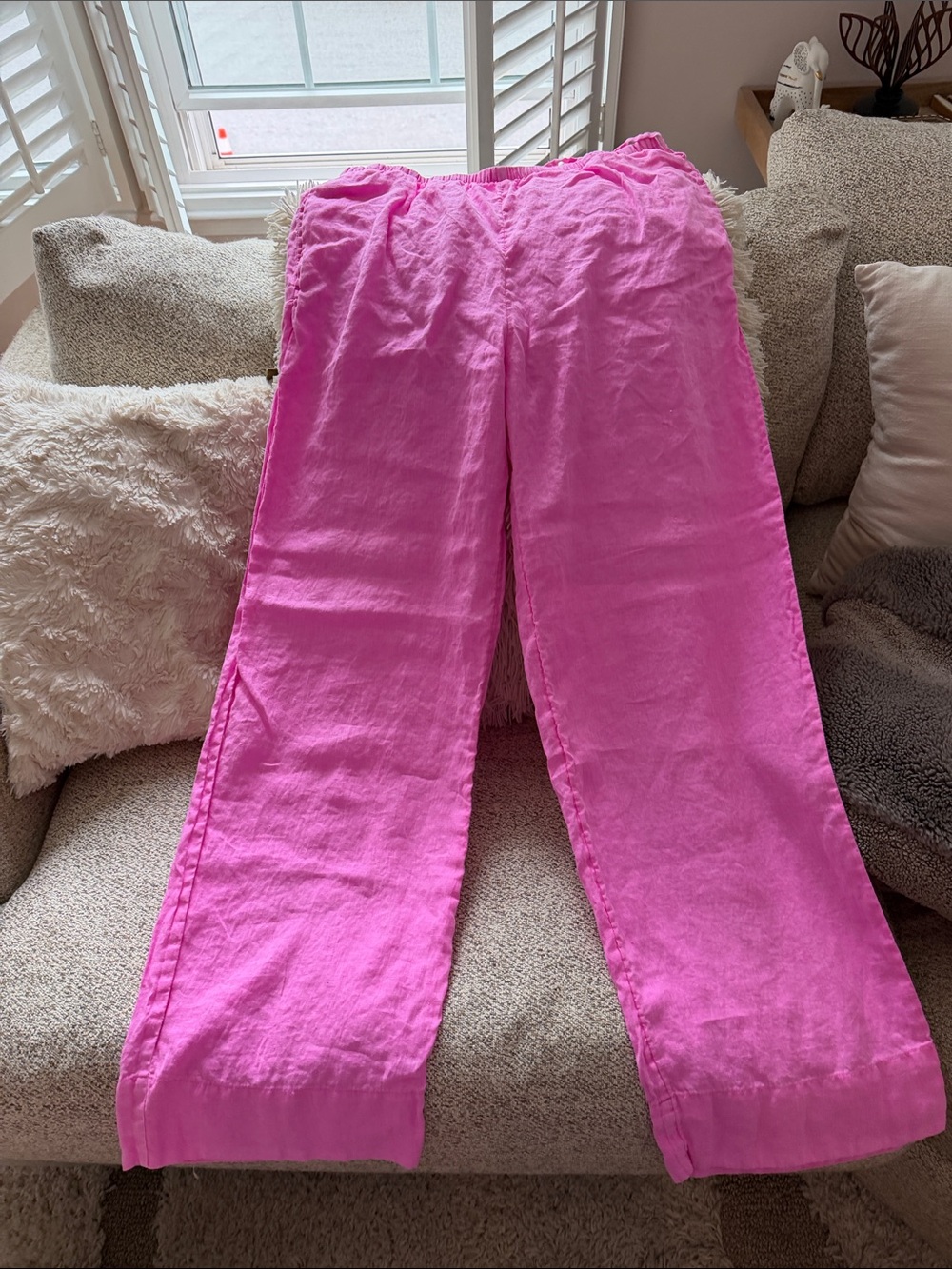 GAP Bright Pink Wide-Leg Linen Pants